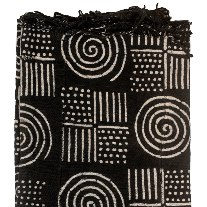 Ebony Black Bogolan Mali Mud Cloth Spiral Design African Black and White Cotton gallery