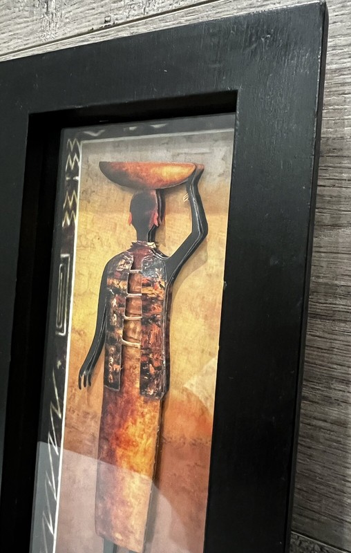 Set Of 3 African Native People 3D Inset Wooden Frame Wall Decor 5”X1.25”X9.75” gallery