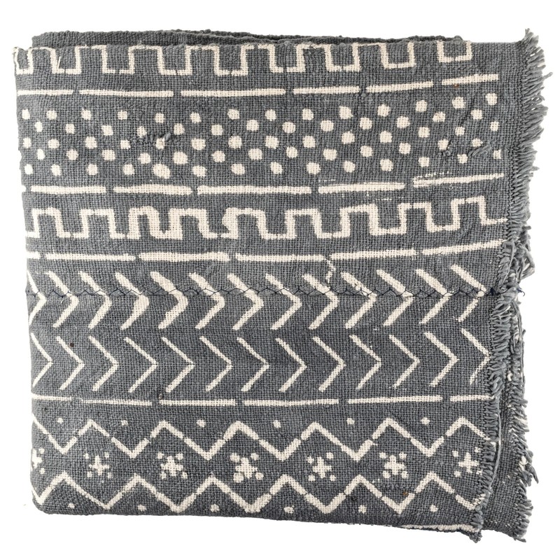 Grey Bogolan Mali Mud Cloth Troungoumbe Design African Cotton Handmade
