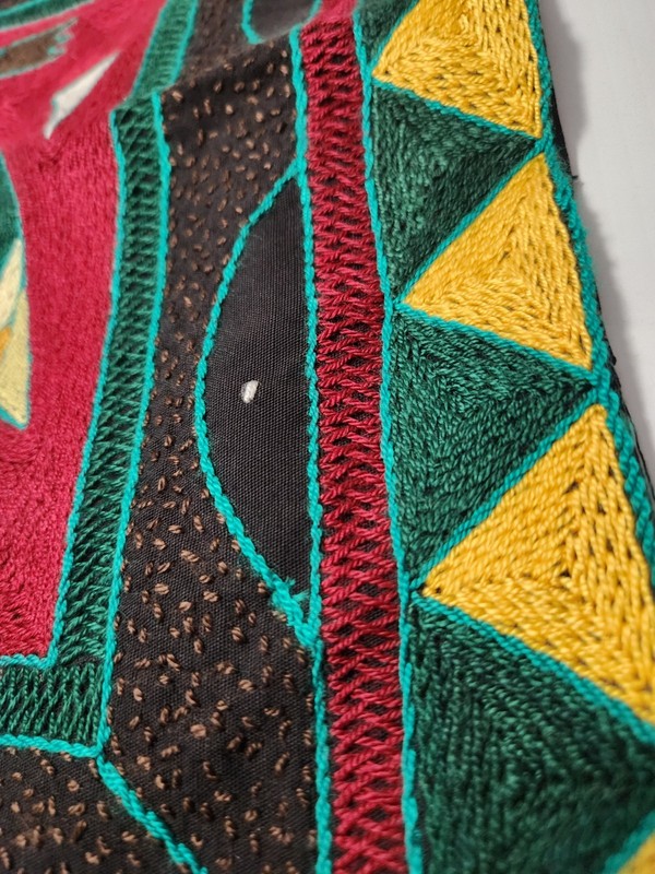 Hand Embroidered Kaross South African Pillow Cover Elephant Toucan Artist Signed gallery