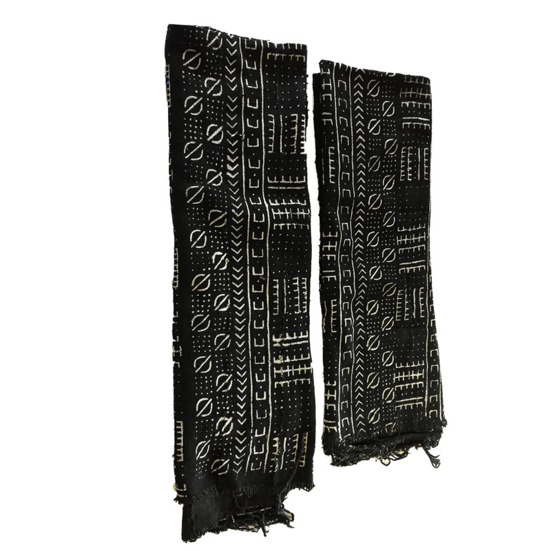 #1838 Vintage African Mali Black and White Mud Cloth Textile / Pair 61″ by 46″