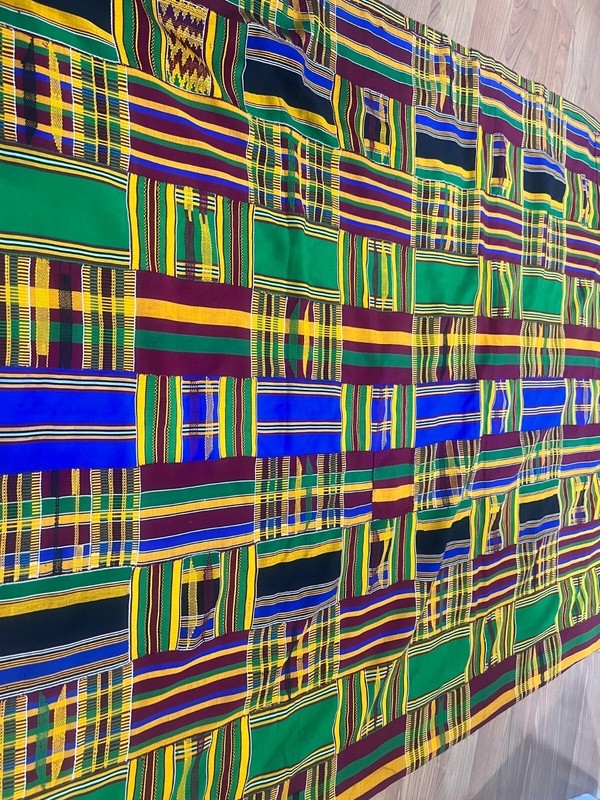 Vintage large African kente Ashanti hand woven cloth 120' X 80" African Art Deco gallery