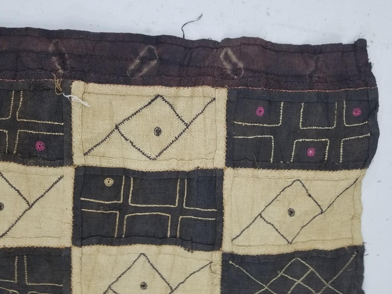 Antique Traditional Handwoven African Kuba Cloth Raffia Textile Panel 61x14 in gallery