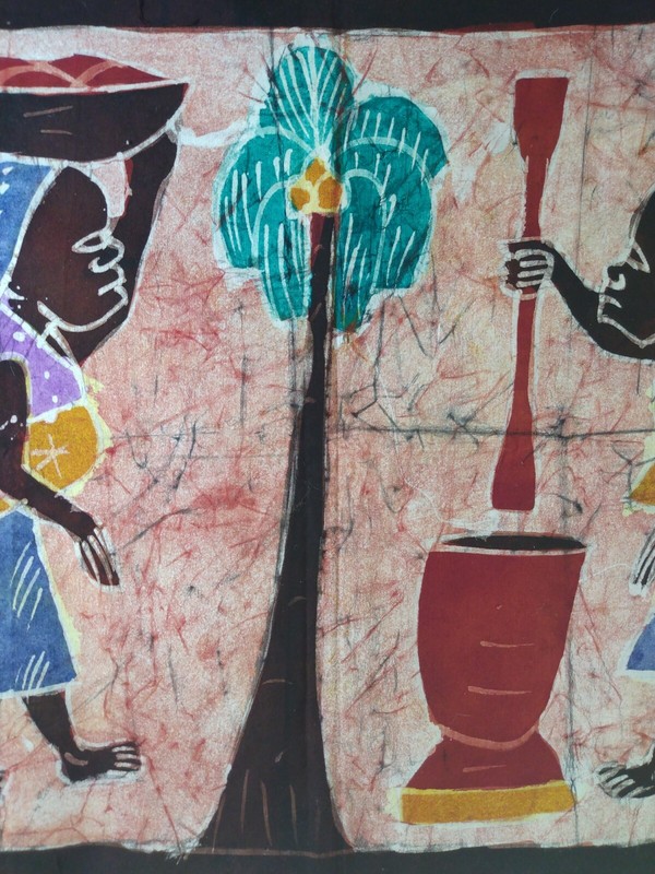 Handmade Original African Tie Dye Women at the Village fabric Wall Art gallery