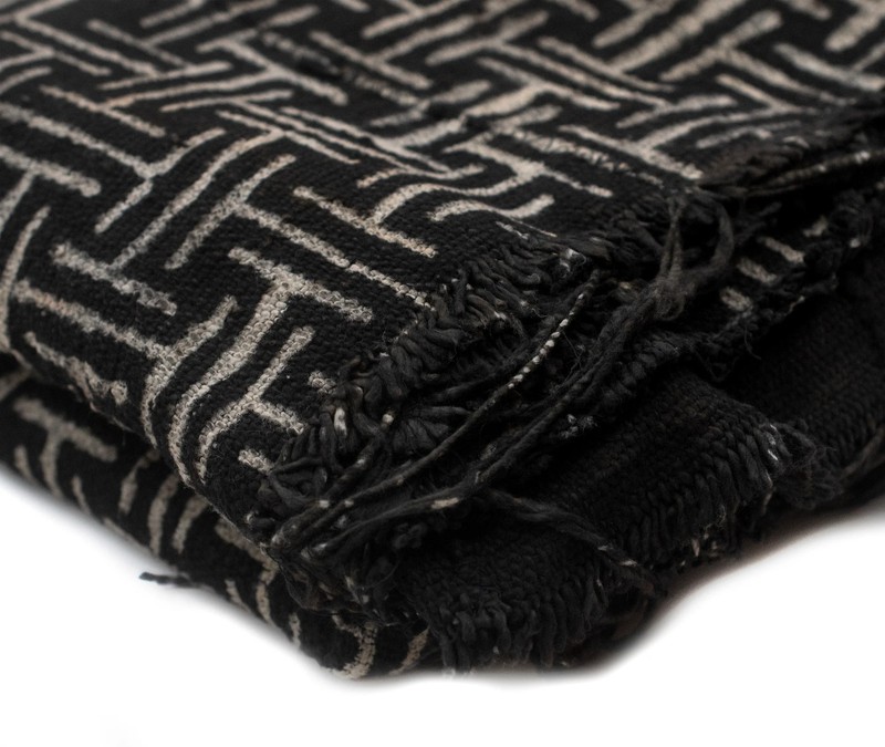 Ebony Black Bogolan Mali Mud Cloth Maze Design African Black and White Cotton gallery