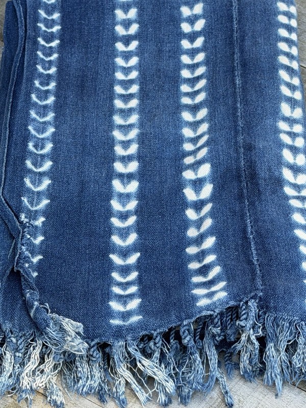 Vintage African Indigo Denim Shibori Mudcloth 60” L x 41” W Textile | No. 119 gallery