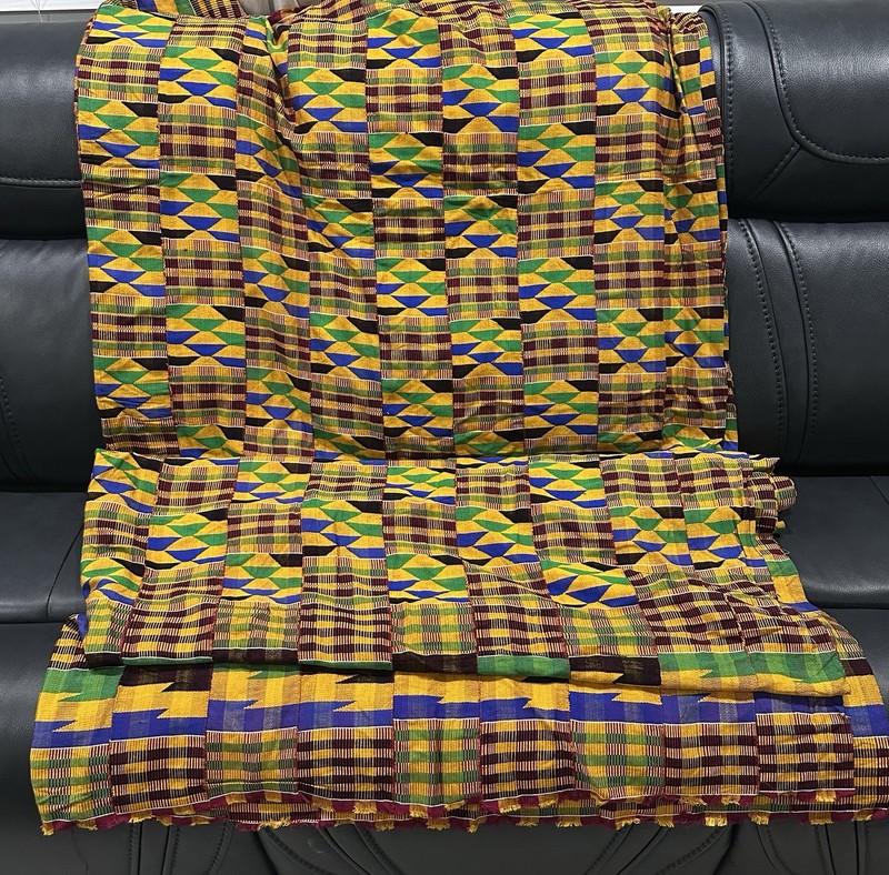 VINTAGE AFRICAN TRADITIONAL HANDWOVEN KENTE CLOTH 120” X 80” Authentic