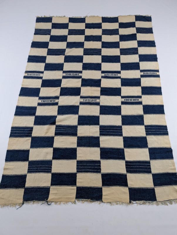 Vintage Traditional African Handwoven Checkerboard Textile 75x51in