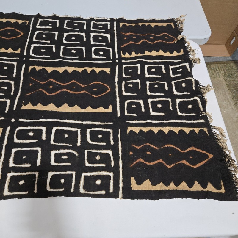African Textile Art Mud Cloth | Abstract Geometric Pattern | 69 x 31 inches gallery