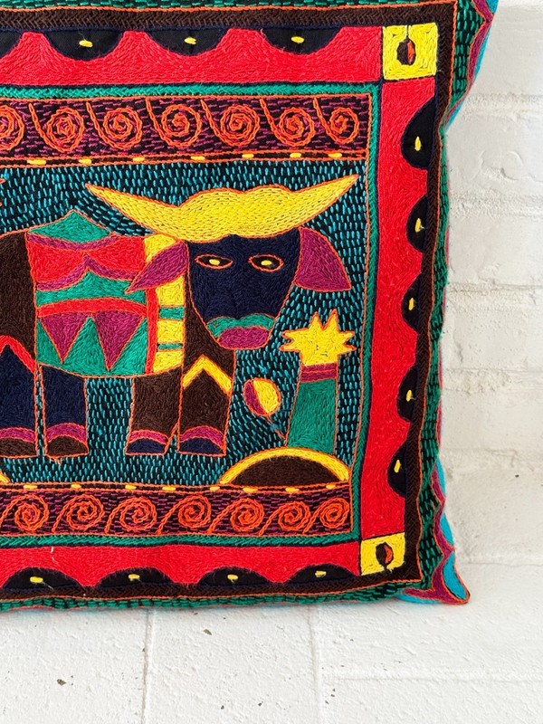 Kaross Bull Hand Embroidered Throw Pillow South Africa Cushion African Folk Art gallery