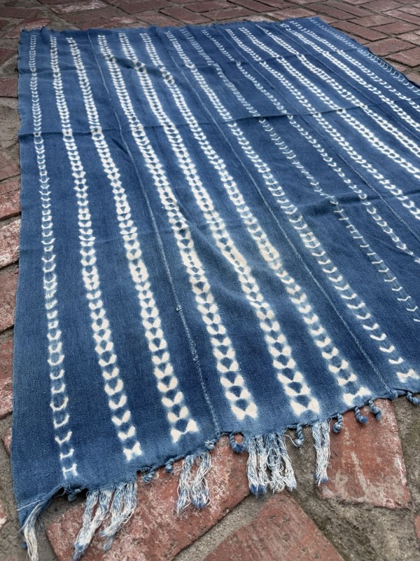 Vintage African Indigo Denim Shibori Mudcloth 56” L x 43” W Textile | No. 106