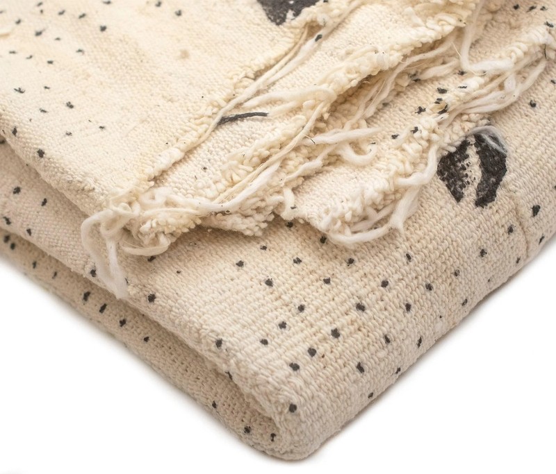 White Bogolan Mali Mud Cloth Jumbo Cowrie Design African Black and White Cotton gallery