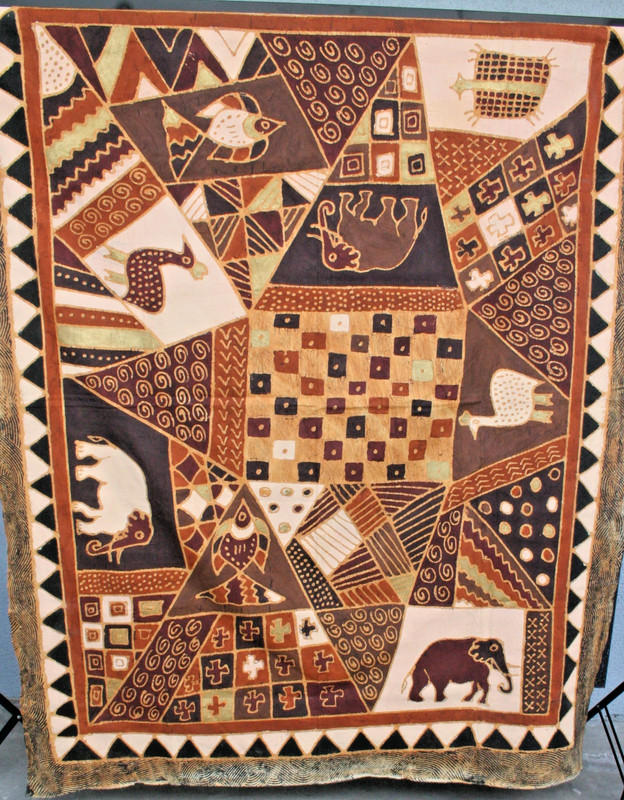 Zimbabwe Batik Handmade Tapestry Folk Art African Elephant Sadza 61X78 VTG gallery
