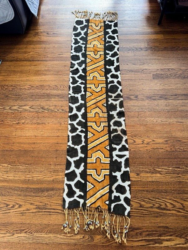 Vtg Handmade African Mud Cloth Runner 67” Textile w/ Beaded Fringe Made In Mali gallery