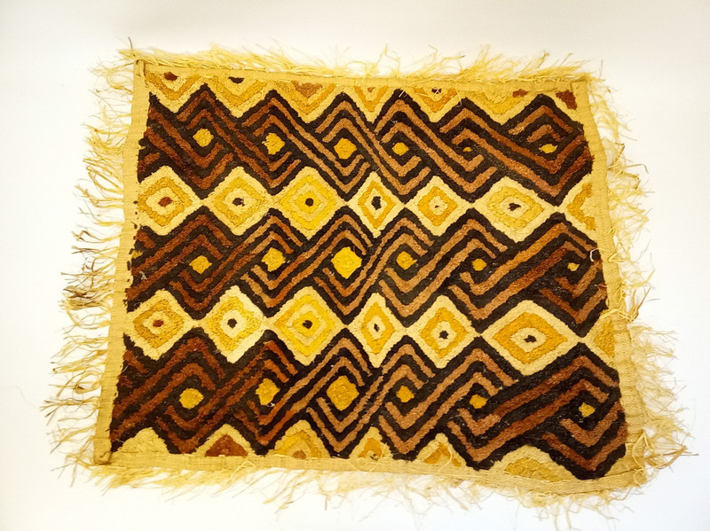 Vintage African raffia textile Kuba Kasai geometric 27x21" gallery