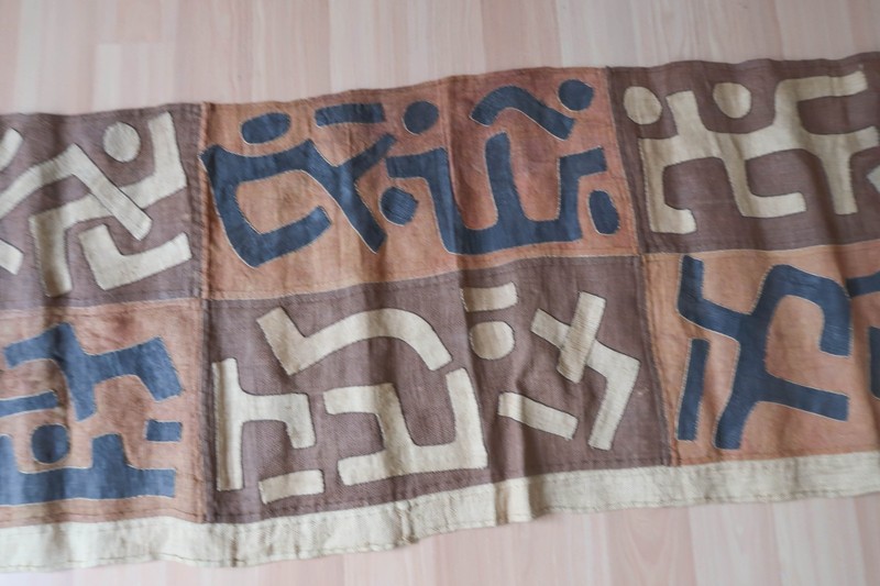 Vintage African Kuba Cloth 130x21" Handwoven Raffia Long Panel Congo Textile gallery