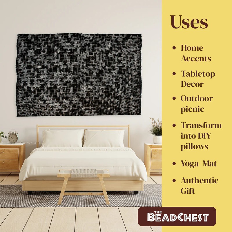 Ebony Black Bogolan Mali Mud Cloth Maze Design African Black and White Cotton gallery