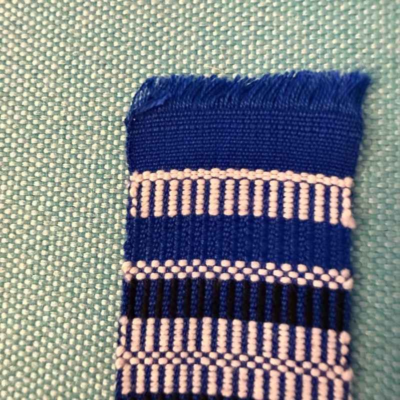 Kente Cloth Textile Bookmark Hand Woven in Ghana 9x1.5” Blue, White, Black gallery