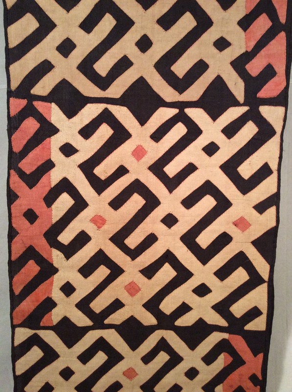 Antique African Raffia Textile, Black White and Red Pattern