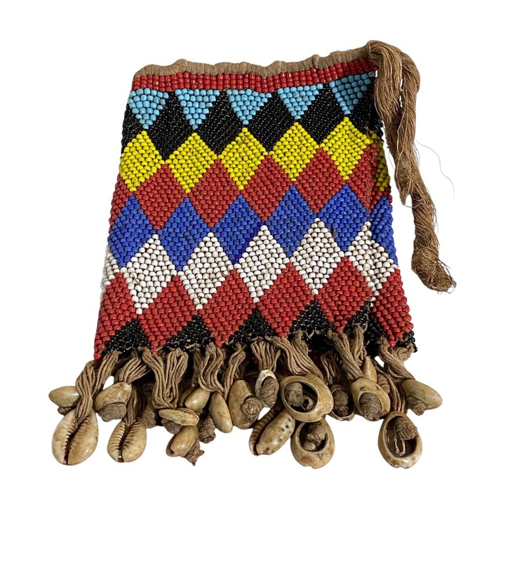 #6316 Ceremonial Skirt Kirdi Beaded Cache Sex Pikuran Cameroon 19" w gallery