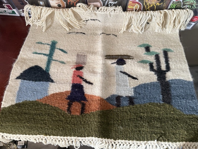 African Wool (maybe Mohair?) Hanging Wall Tapestry Hand Woven Lesotho 22”x17”