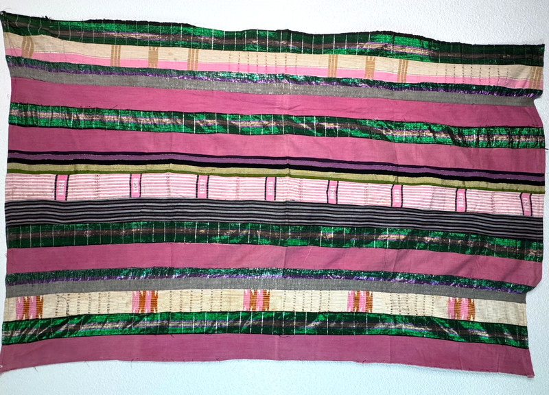 Yoruba aso oke ashoke fabric textile woven strip cloth multicolor lurex VTG