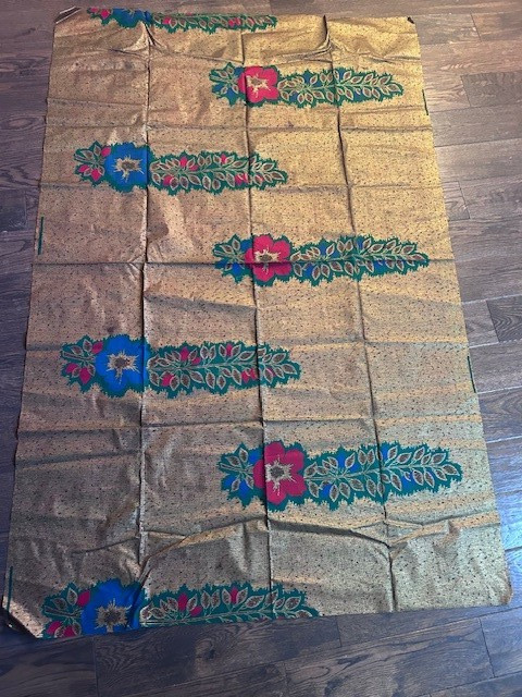 vintage African java print fabric cloth covering authentic gold red green blue
