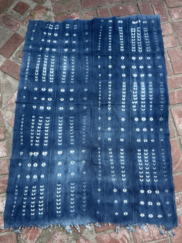 Vintage African Indigo Denim Shibori Mudcloth 58” L x 42” W Textile | No. 179 gallery