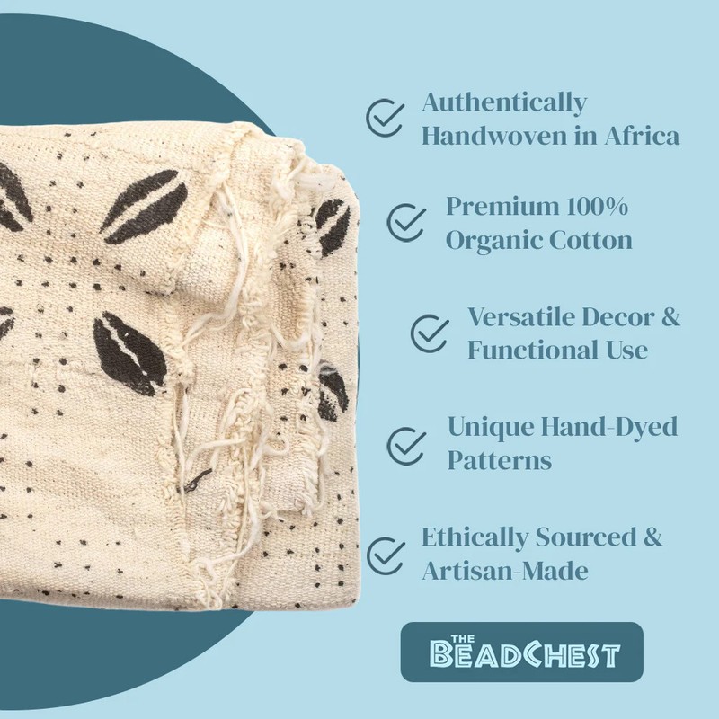 White Bogolan Mali Mud Cloth Jumbo Cowrie Design African Black and White Cotton gallery