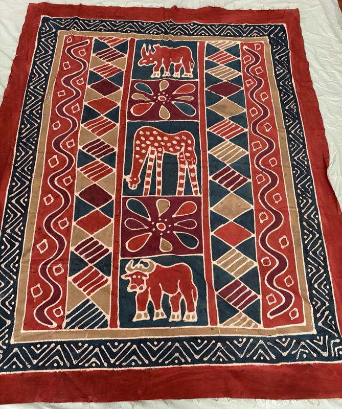 VTG? African Hand Dyed Batik? Mud Cloth ? Fabric Cloth 60x75 Animals