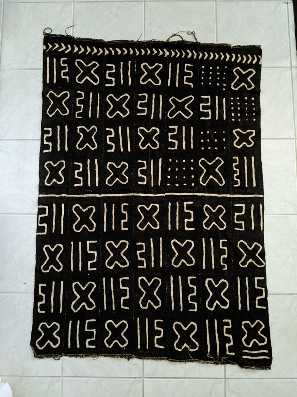 African Mali Black And White Mud Cloth 52” X 36” Handmade Textile art Artisan