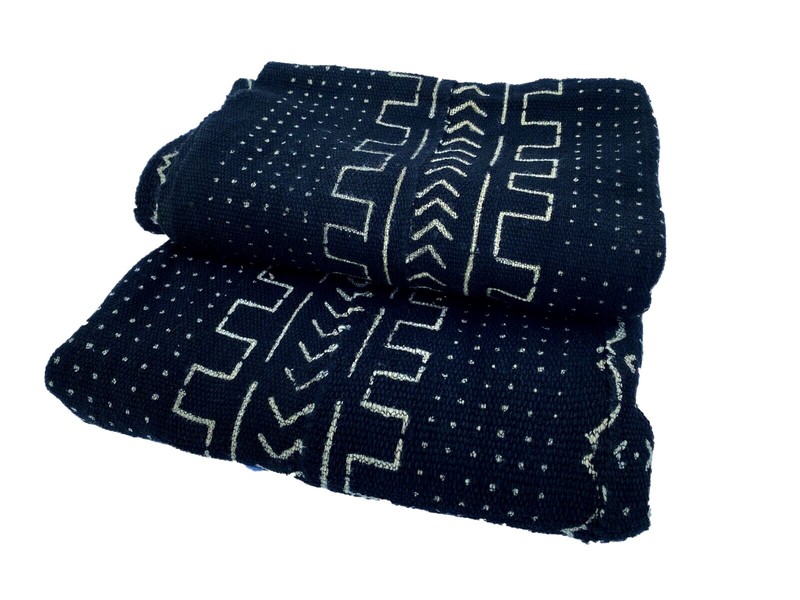 African Black and White Mud Cloth Textile / Blanket Mali 64″ by 40