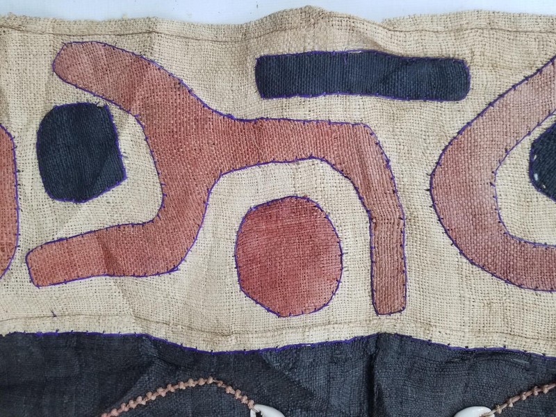 Antique Traditional Handwoven African Kuba Cloth Raffia Textile Runner 173x21 in gallery