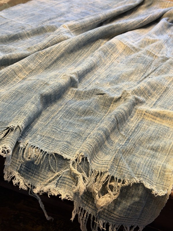 Vintage African Faded Indigo Denim Mossi Mudcloth 83”L x 38” W Textile | No. 69