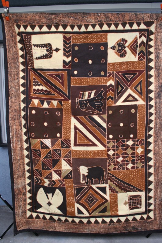 Rare 2004 Batik Tapestry Zimbabwe Folk Art African Sadza Fabric VTG 60X84