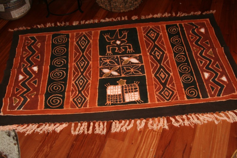 Batik Tapestry Zimbabwe Art African Sadza Fabric Backweave With Fringe 42X53 VTG gallery