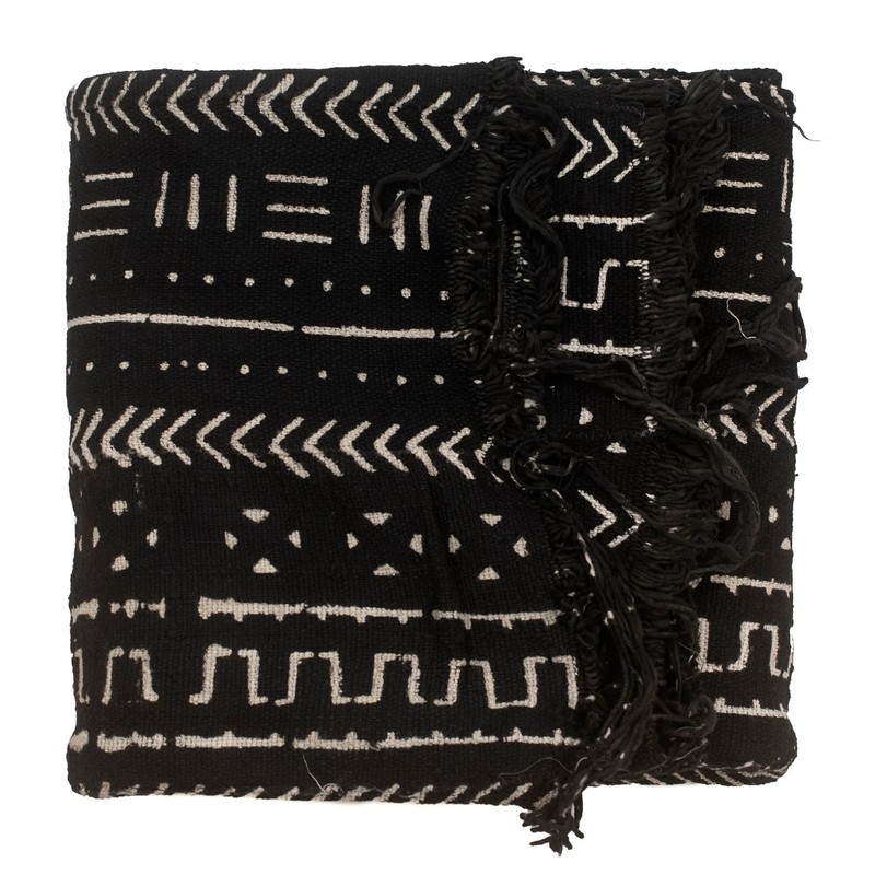 Ebony Black Bogolan Mali Mud Cloth Bandiagara Design African Black and White