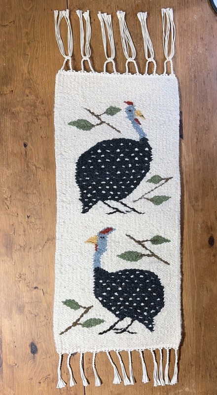 Vintage African Wool Mohair Handwoven Wall Hanging Table Runner Guinea Fowl EUC