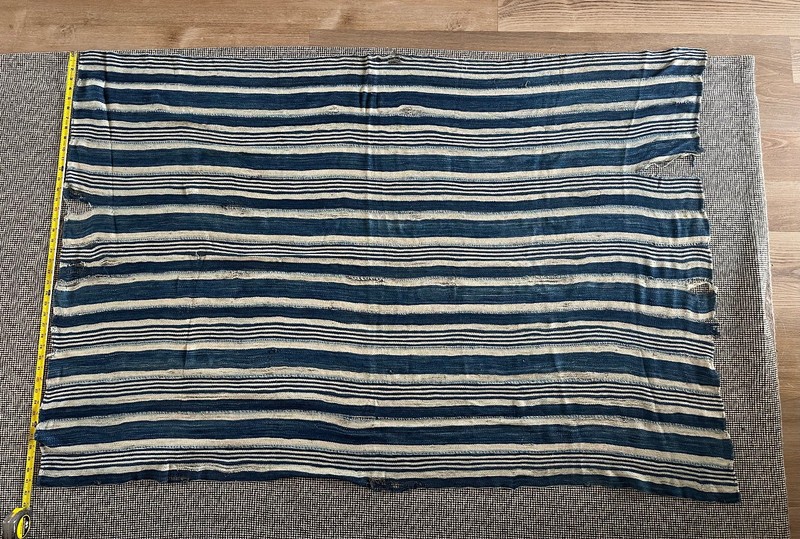 Vintage African Indigo Denim Mudcloth Stripes 41″ x 62″