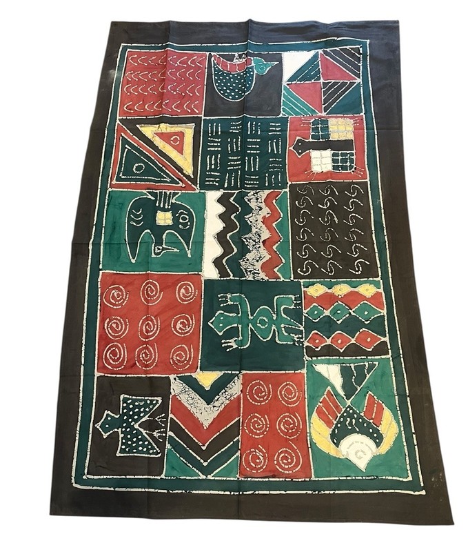 Vintage African Zimbabwe Batik Hand Painted 100% Cotton Wall Decor Tablecloth gallery
