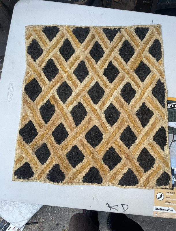 African Kuba Cloth Panel – Handwoven Raffia Textile – Geometric Art 16×16 in