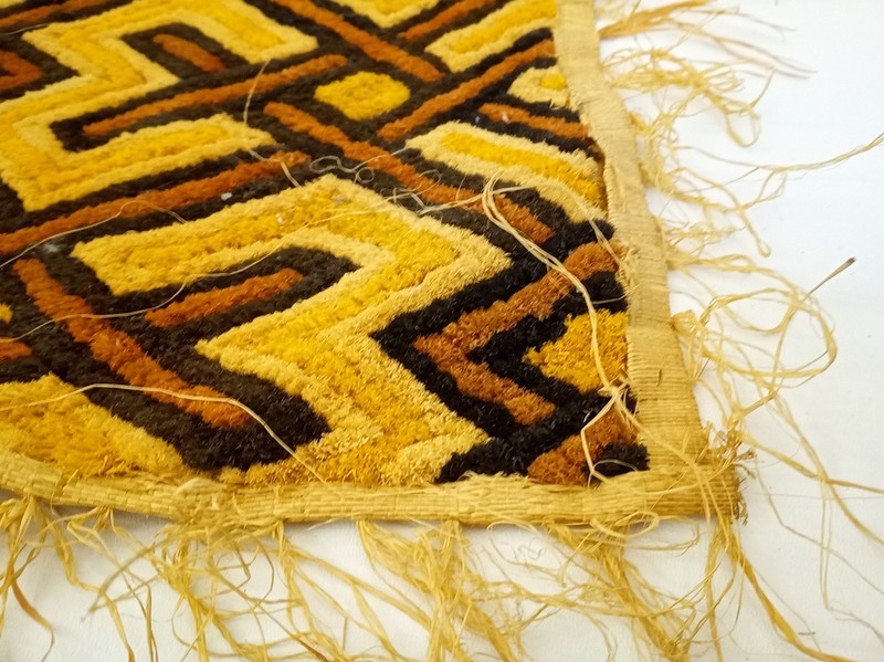 Vintage African raffia textile Kuba Kasai geometric 26x24" gallery
