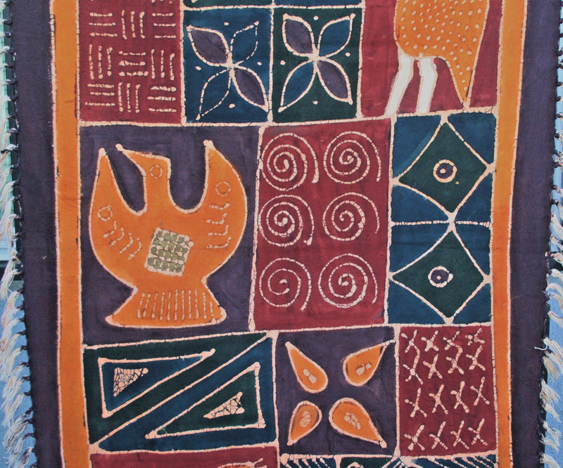 Batik Tapestry Zimbabwe Art African Sadza Fabric Backweave With Fringe 42X53 VTG gallery