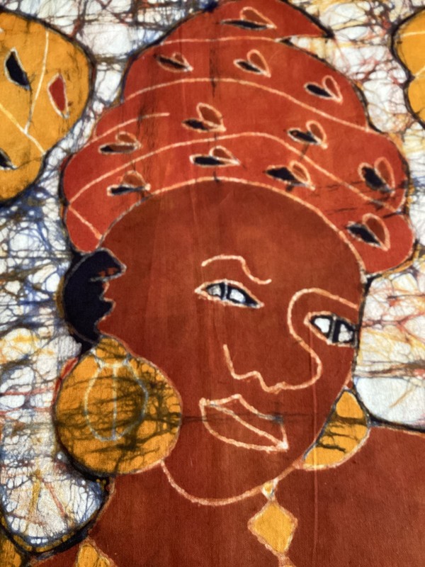 AFRICAN BATIK WALL HANGING 3 WOMEN COLORFUL NATIVE DRESS TEXTILE 32 x30" gallery