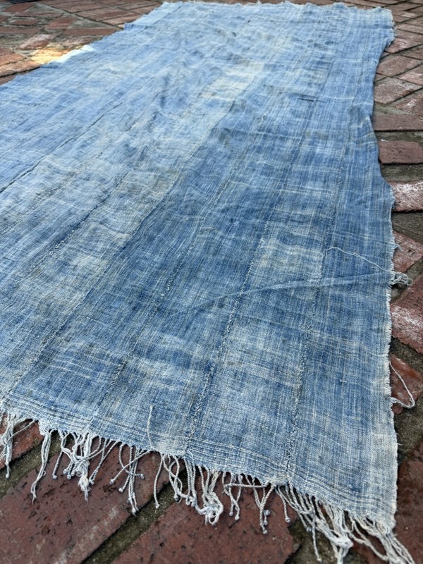 Vintage African Faded Indigo Denim Mossi Mudcloth Textile 90” L x 43” W | No. 87 gallery