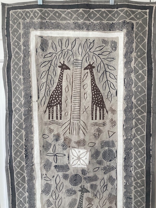 Large Block Print African Giraffe Textile - Handmade 24in x 68in Neutral Colors gallery