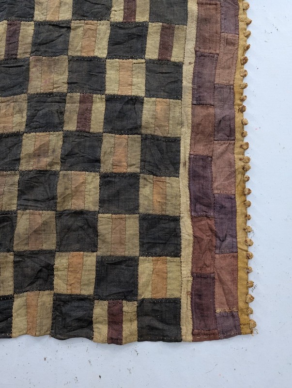 Vintage African Handwoven Patchwork Kuba Cloth Raffia Textile Runner 140x30in gallery