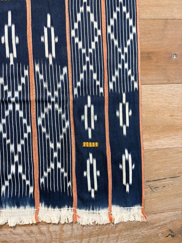Vintage African Indigo Baule Fabric Orange Stripes Mudcloth 58”L x 40”W - #375 gallery