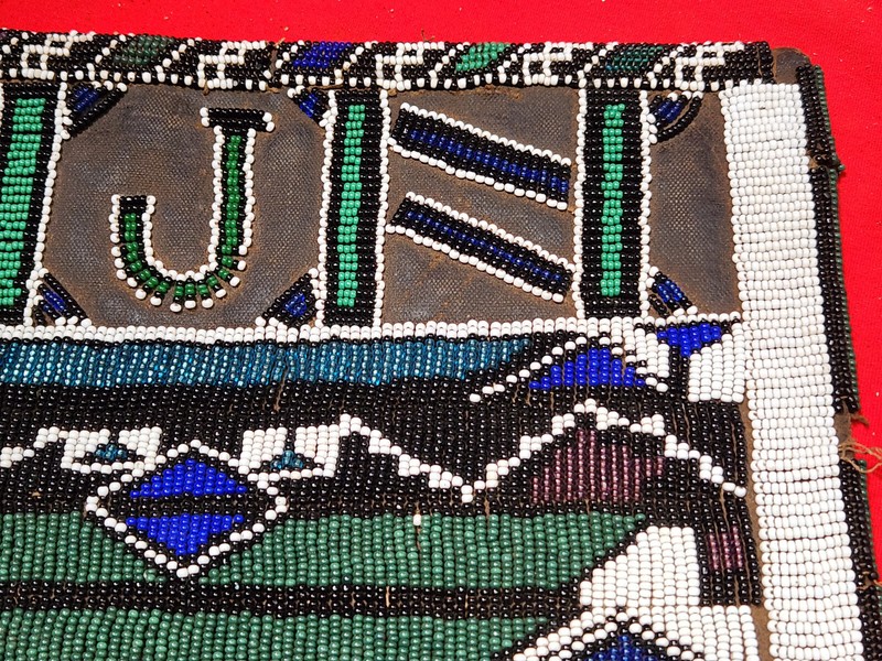 Vintage African Bead work panel 15 x 13" on oil Canopy Heavy Cloth 52w6 aa gallery