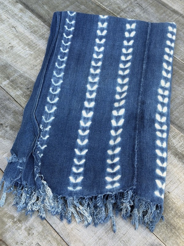 Vintage African Indigo Denim Shibori Mudcloth 60” L x 41” W Textile | No. 119 gallery